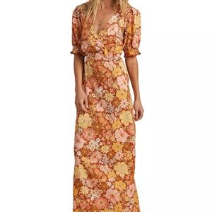 Billabong x Salty Blonde Hello There Printed Puff Sleeve Cottagecore Boho Maxi S